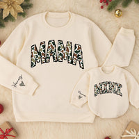 Personalized Camouflage Mama and Mini Matching Sweatshirts with Custom Names Varsity Font Baby Girl Romper Gifts for Mom and Daughter