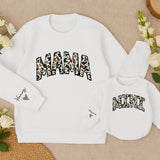 Personalized Camouflage Mama and Mini Matching Sweatshirts with Custom Names Varsity Font Baby Girl Romper Gifts for Mom and Daughter