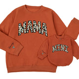 Personalized Camouflage Mama and Mini Matching Sweatshirts with Custom Names Varsity Font Baby Girl Romper Gifts for Mom and Daughter