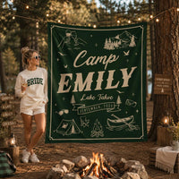 Personalized Camp Emily Green Bachelorette Party Banner Rustic Lake Tahoe Decor Custom Bride Name Sign with Vintage Outdoor Graphics