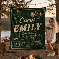 Personalized Camp Emily Green Bachelorette Party Banner Rustic Lake Tahoe Decor Custom Bride Name Sign with Vintage Outdoor Graphics