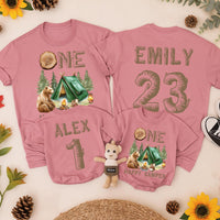 Personalized Camping First Birthday Shirt with Cute Bear and Tent Design for Baby Boy Family Matching Outfit Rustic Happy Camper Tee