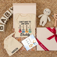 Personalized Can’t Wait to Jam with Daddy Baby Bodysuit with Colorful Guitars, Music Lover Gift, Cute Newborn Outfit for Boys or Girls