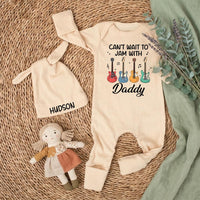 Personalized Can’t Wait to Jam with Daddy Baby Bodysuit with Colorful Guitars, Music Lover Gift, Cute Newborn Outfit for Boys or Girls