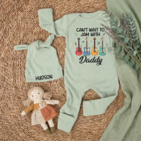 Personalized Can’t Wait to Jam with Daddy Baby Bodysuit with Colorful Guitars, Music Lover Gift, Cute Newborn Outfit for Boys or Girls