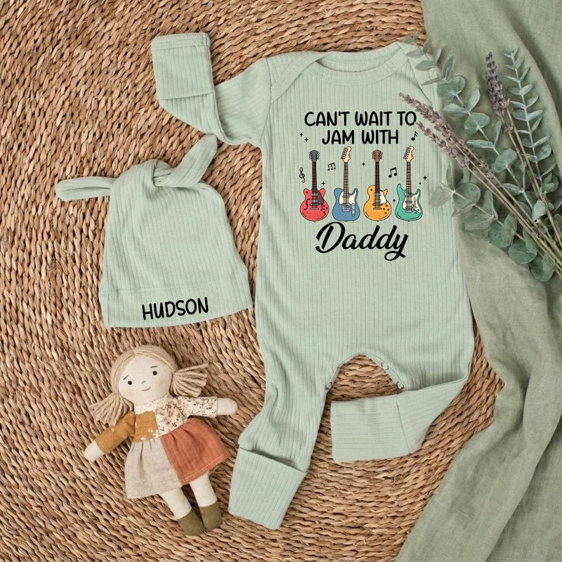 Personalized Can’t Wait to Jam with Daddy Baby Bodysuit with Colorful Guitars, Music Lover Gift, Cute Newborn Outfit for Boys or Girls