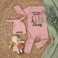 Personalized Can’t Wait to Jam with Daddy Baby Bodysuit with Colorful Guitars, Music Lover Gift, Cute Newborn Outfit for Boys or Girls
