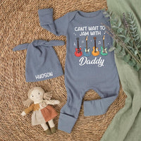 Personalized Can’t Wait to Jam with Daddy Baby Bodysuit with Colorful Guitars, Music Lover Gift, Cute Newborn Outfit for Boys or Girls