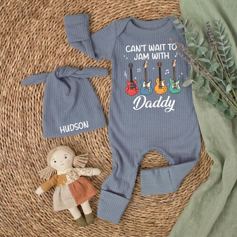 Personalized Can’t Wait to Jam with Daddy Baby Bodysuit with Colorful Guitars, Music Lover Gift, Cute Newborn Outfit for Boys or Girls