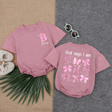 Personalized Christian Toddler Romper - God Says I Am Design with Bows & Butterflies, Soft Cotton Baby Outfit, Custom Baby Girl Gift