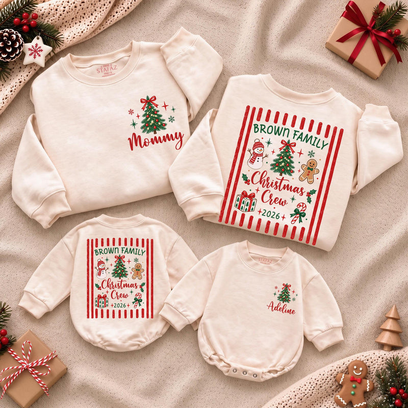 Personalized Christmas Crew Family Sweatshirt 2026, Custom Family Name Christmas Shirt, Mommy Baby Matching Holiday Outfit, Baby Romper