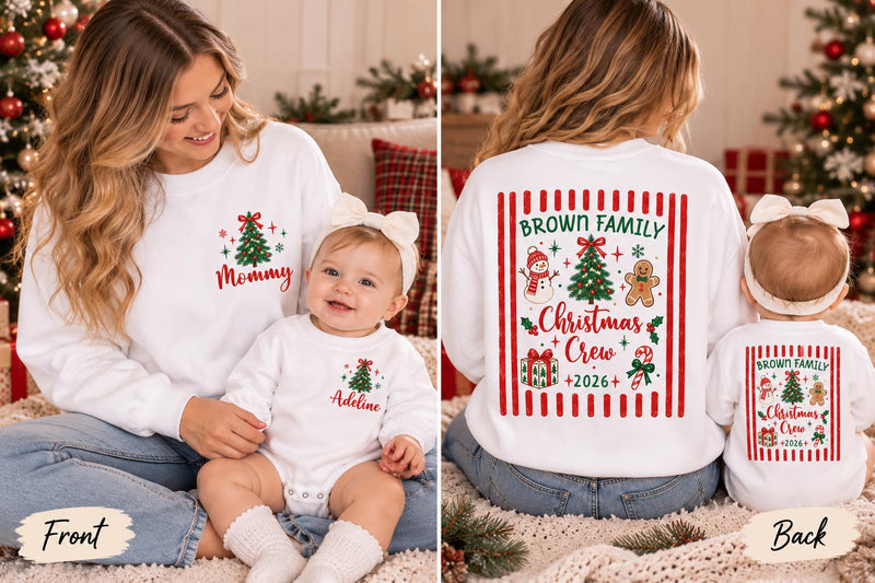 Personalized Christmas Crew Family Sweatshirt 2026, Custom Family Name Christmas Shirt, Mommy Baby Matching Holiday Outfit, Baby Romper