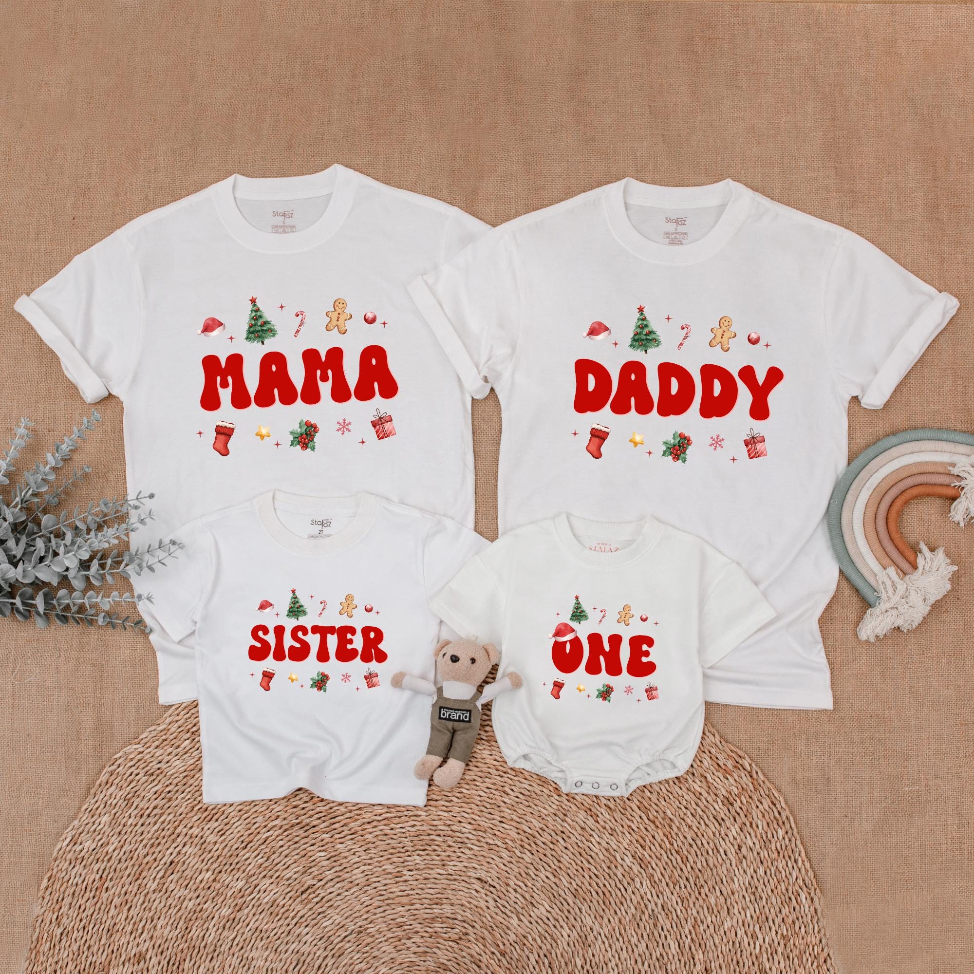 Personalized Christmas Family Shirts Bold Festive Design Holiday Matching Outfit for Baby Mom Dad Brother First Birthday Celebration