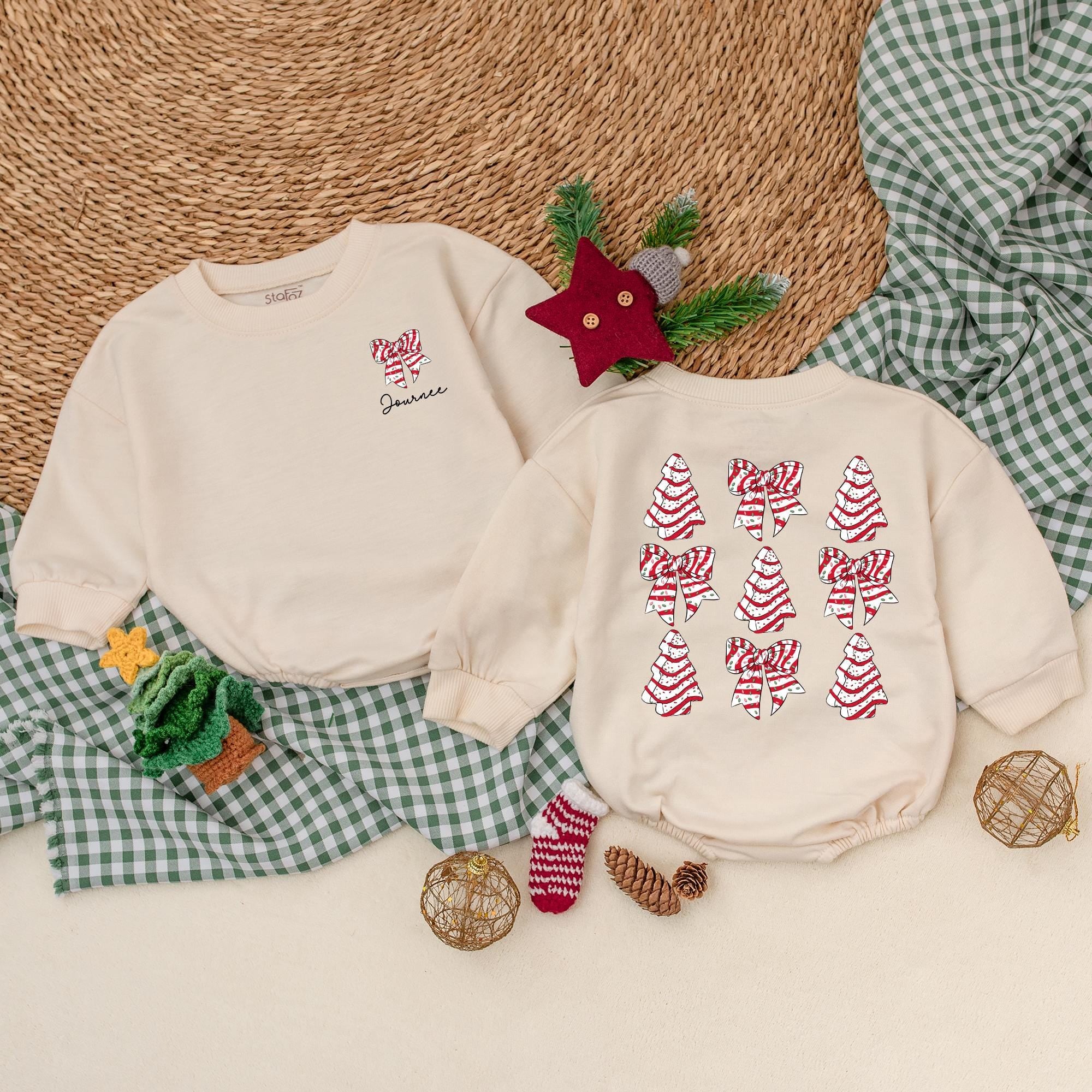 Personalized Christmas Romper with Candy Cane Bows Infant Girl Holiday Bodysuit Custom Name Joy Winter Baby Clothes First Christmas Gift