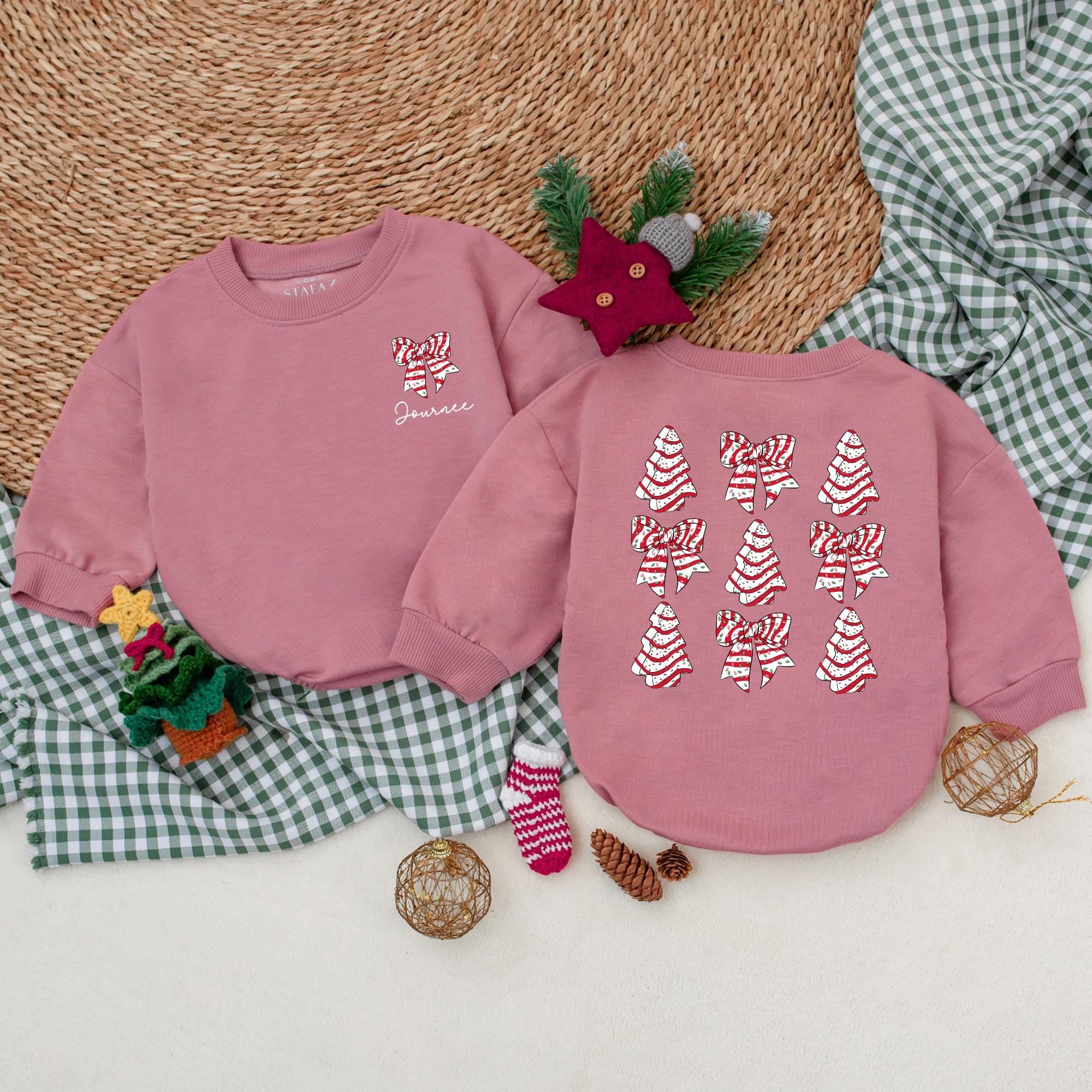 Personalized Christmas Romper with Candy Cane Bows Infant Girl Holiday Bodysuit Custom Name Joy Winter Baby Clothes First Christmas Gift