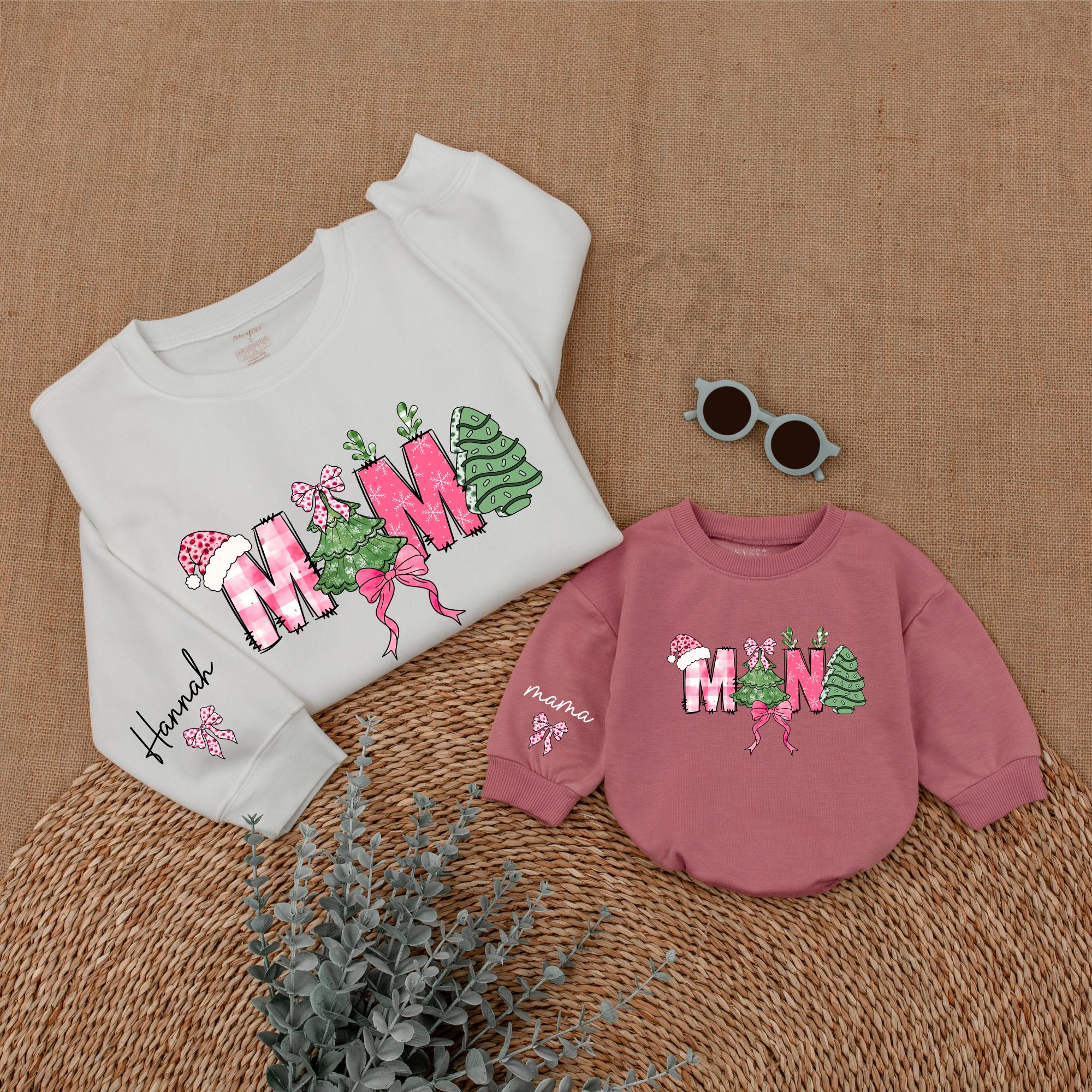 Personalized Christmas Tree Mom and Mini Sweatshirt Holiday Outfit Cozy Mommy and Me Family Matching Clothes Baby Girl Comfort Wear