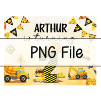Personalized Construction 2nd Birthday Silk Banner with Name and Excavator Design, Custom Turning 2 Party Backdrop for Boys or Girls