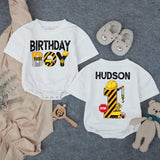 Personalized Construction Baby Romper for First Birthday Boy Soft Cotton Long & Short Sleeve Outfit Gift