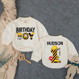 Personalized Construction Baby Romper for First Birthday Boy Soft Cotton Long & Short Sleeve Outfit Gift