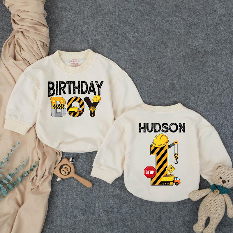 Personalized Construction Baby Romper for First Birthday Boy Soft Cotton Long & Short Sleeve Outfit Gift