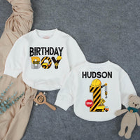 Personalized Construction Baby Romper for First Birthday Boy Soft Cotton Long & Short Sleeve Outfit Gift