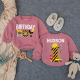 Personalized Construction Baby Romper for First Birthday Boy Soft Cotton Long & Short Sleeve Outfit Gift