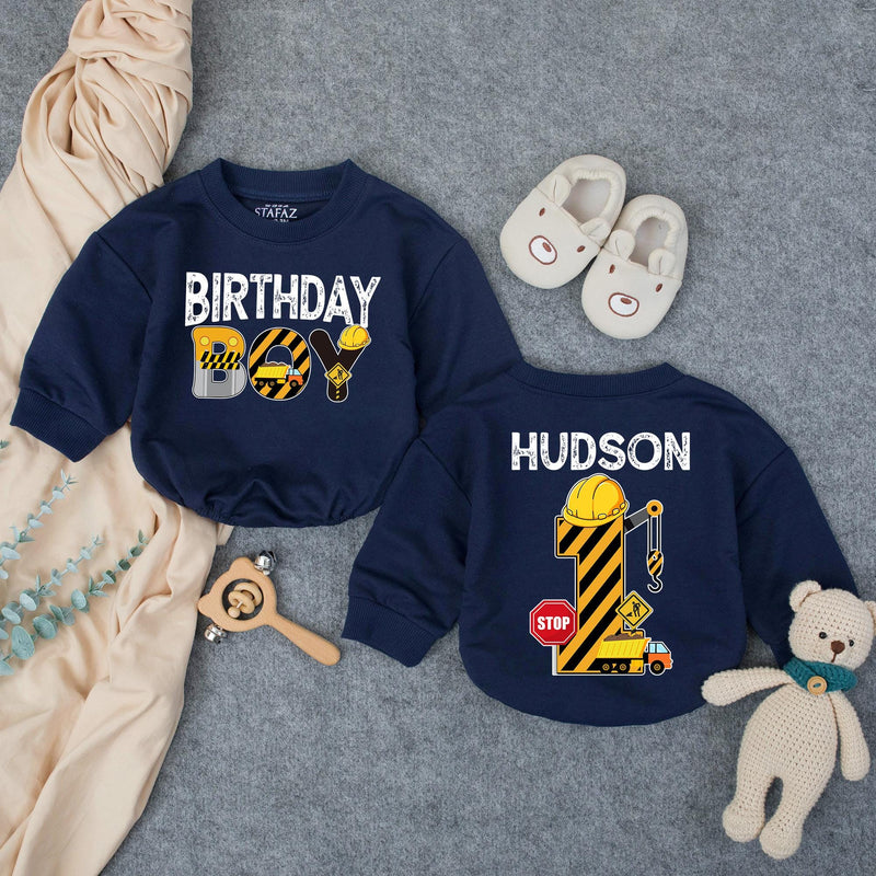 Personalized Construction Baby Romper for First Birthday Boy Soft Cotton Long & Short Sleeve Outfit Gift