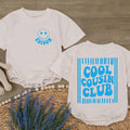 Personalized Cool Cousin Club Baby Romper with Retro Blue Smiley Face Design, Soft Cotton Outfit for Family Reunions and Special Occasions