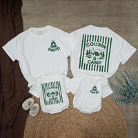 Custom Cousin Camp Baby Romper with Forest Green Campfire Design, Soft Cotton Long Sleeve, Perfect for Family Reunions or Milestone Photos