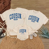 Personalized Cousin Crew Baby Romper with Custom Name Vintage Blue Design Toddler Outfit Family Reunion Gift Soft Comfortable Cotton