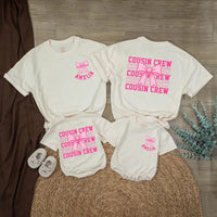 Personalized Cousin Crew Baby Romper with Hot Pink Bow Custom Name Amelia Comfortable Cotton Outfit for Girls Birthday or Family Matching