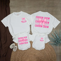 Personalized Cousin Crew Baby Romper with Hot Pink Bow Custom Name Amelia Comfortable Cotton Outfit for Girls Birthday or Family Matching