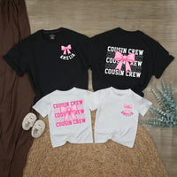 Personalized Cousin Crew Baby Romper with Hot Pink Bow Custom Name Amelia Comfortable Cotton Outfit for Girls Birthday or Family Matching