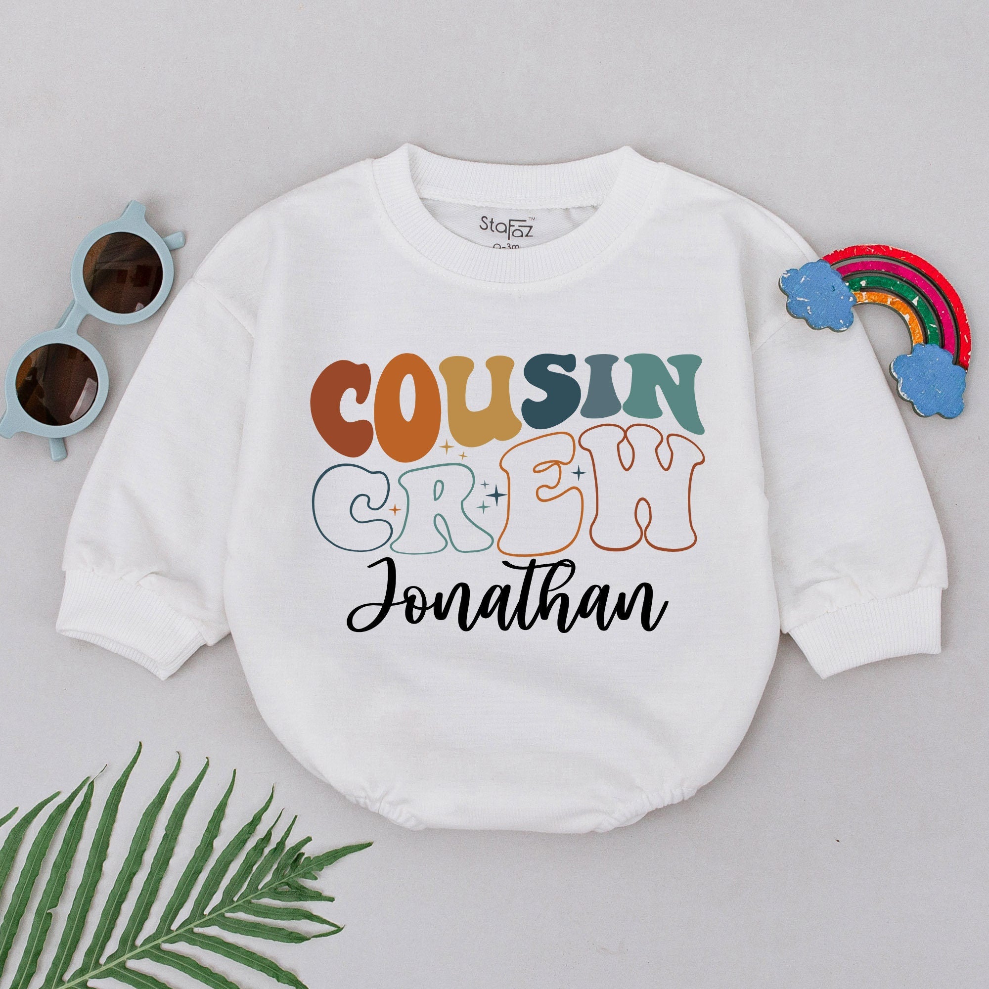Personalized Cousin Crew Romper Retro Playful Baby Bodysuit Custom Name Cotton Baby Shower Gift Toddler Outfit Fun Nostalgic Design
