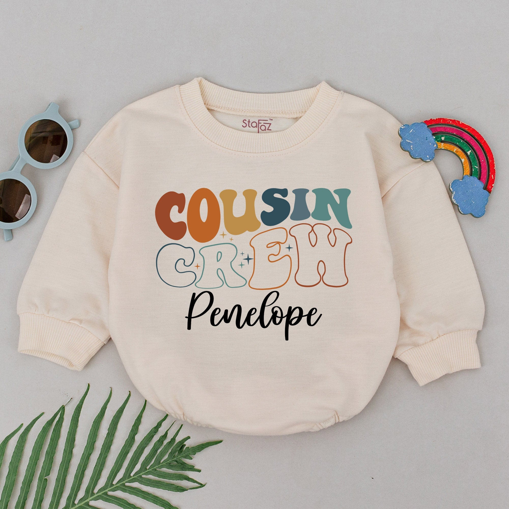 Personalized Cousin Crew Romper Retro Playful Baby Bodysuit Custom Name Cotton Baby Shower Gift Toddler Outfit Fun Nostalgic Design