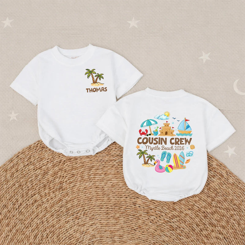 Personalized Cousin Crew Shirt with Summer Sandcastle Design Custom Name Toddler Baby Romper Family Beach Vacation Myrtle Beach 2026