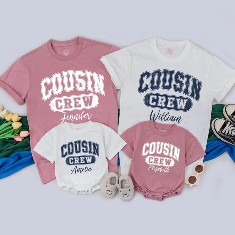 Personalized Cousin Crew Shirts for Kids & Adults, Custom Family Reunion Outfit, Soft Cotton Romper & T-Shirts for Special Occasions