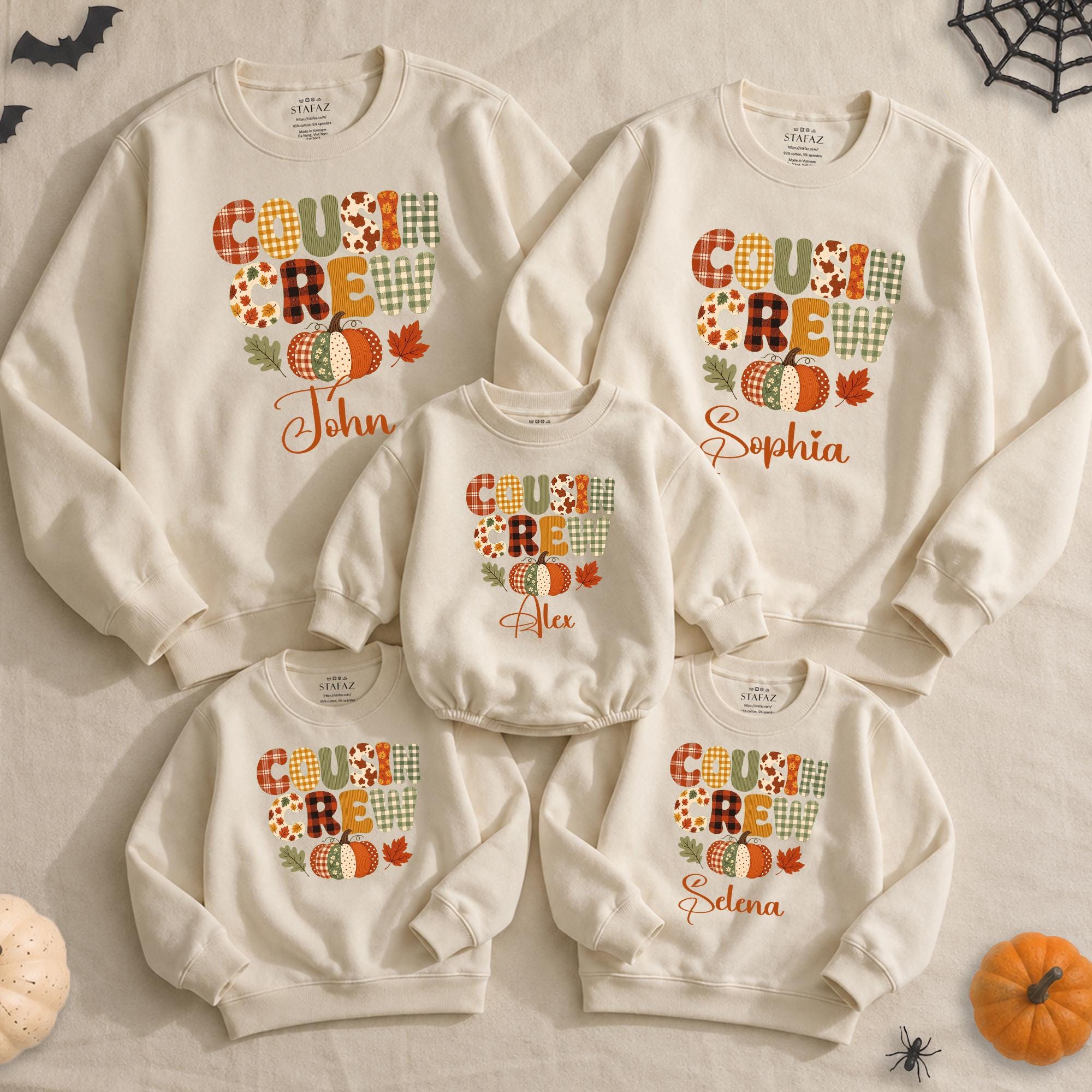 Personalized Cousin Crew Sweatshirt with Fall Pumpkin Patch Artwork, Matching Family Cotton Crewneck for Baby, Kids, and Adults, NB-2XL