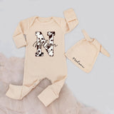 Personalized Baby Girl Cow Print Bodysuit & Hat, Custom Name Newborn Sleeper, Soft Cotton Coming Home Outfit, Baby Shower Gift