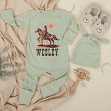 Personalized Cowboy Baby Bodysuit and Hat Set Custom Name Western Horse Outfit Newborn Coming Home Gift Soft Cotton Rustic Design