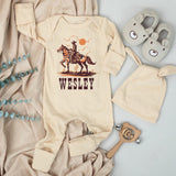 Personalized Cowboy Baby Bodysuit and Hat Set Custom Name Western Horse Outfit Newborn Coming Home Gift Soft Cotton Rustic Design