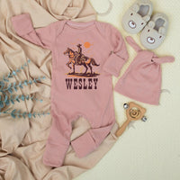Personalized Cowboy Baby Bodysuit and Hat Set Custom Name Western Horse Outfit Newborn Coming Home Gift Soft Cotton Rustic Design