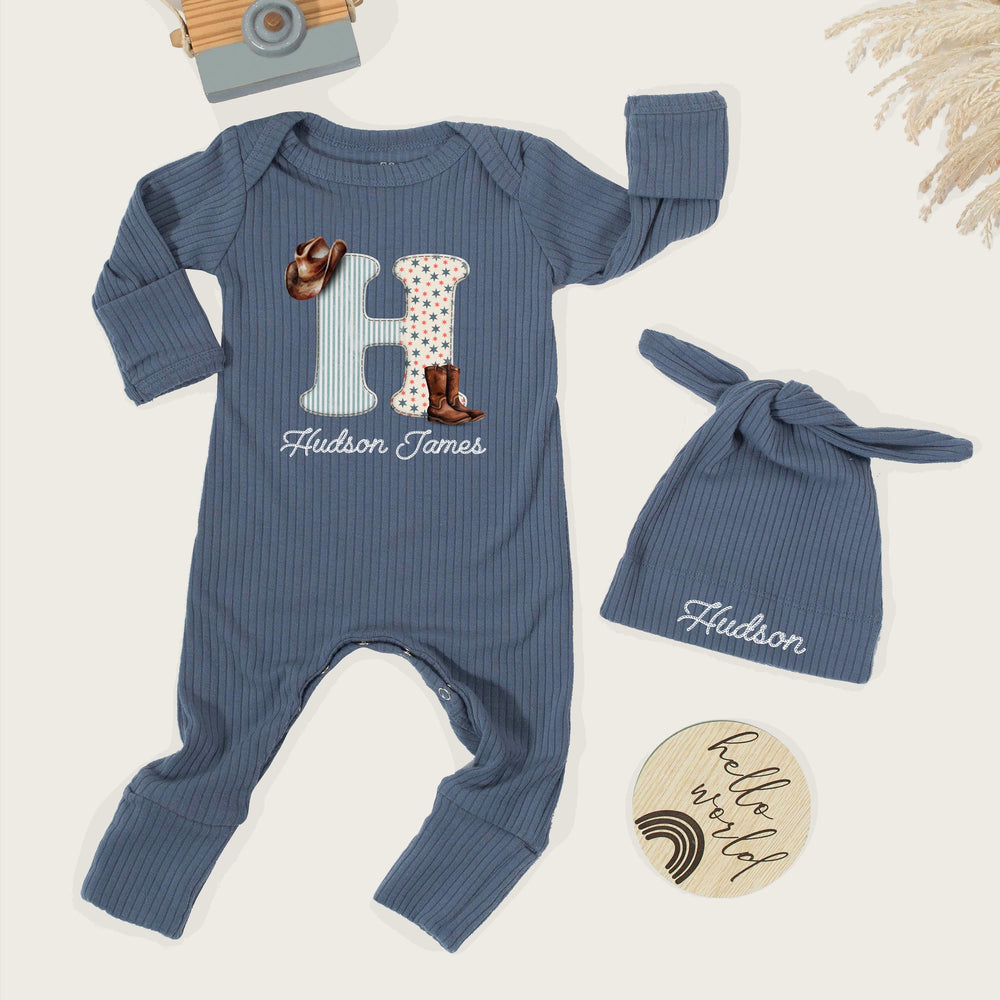 Personalized Cowboy Baby Bodysuit with Hudson Name Western Design Newborn Coming Home Outfit Rustic Baby Shower Gift for Boys