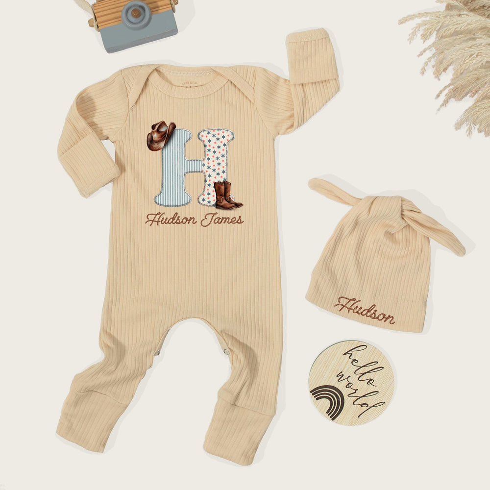 Personalized Cowboy Baby Bodysuit with Hudson Name Western Design Newborn Coming Home Outfit Rustic Baby Shower Gift for Boys