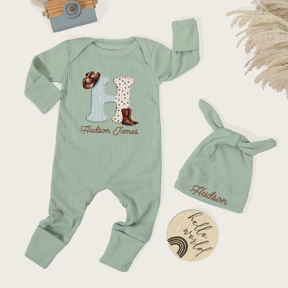 Personalized Cowboy Baby Bodysuit with Hudson Name Western Design Newborn Coming Home Outfit Rustic Baby Shower Gift for Boys