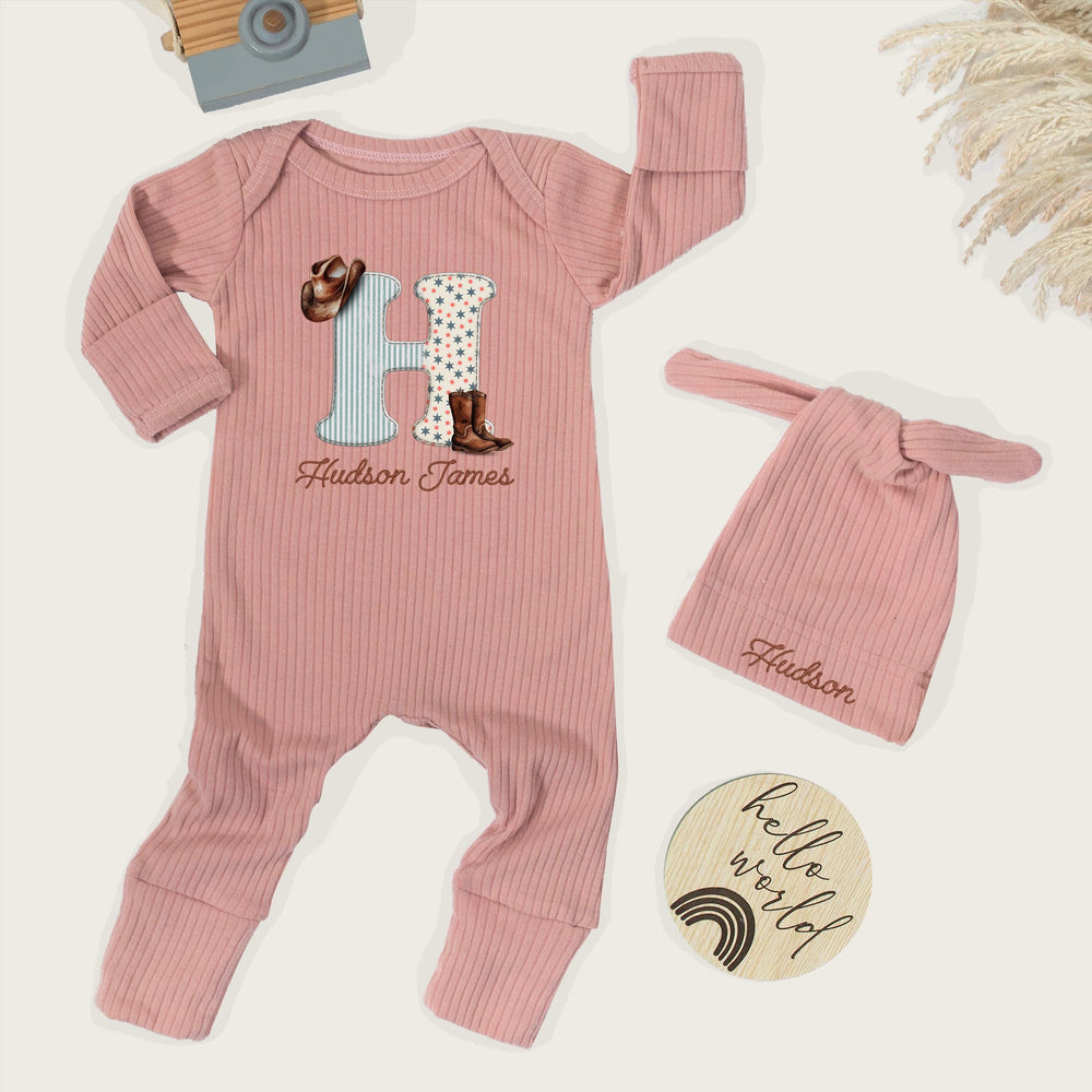 Personalized Cowboy Baby Bodysuit with Hudson Name Western Design Newborn Coming Home Outfit Rustic Baby Shower Gift for Boys