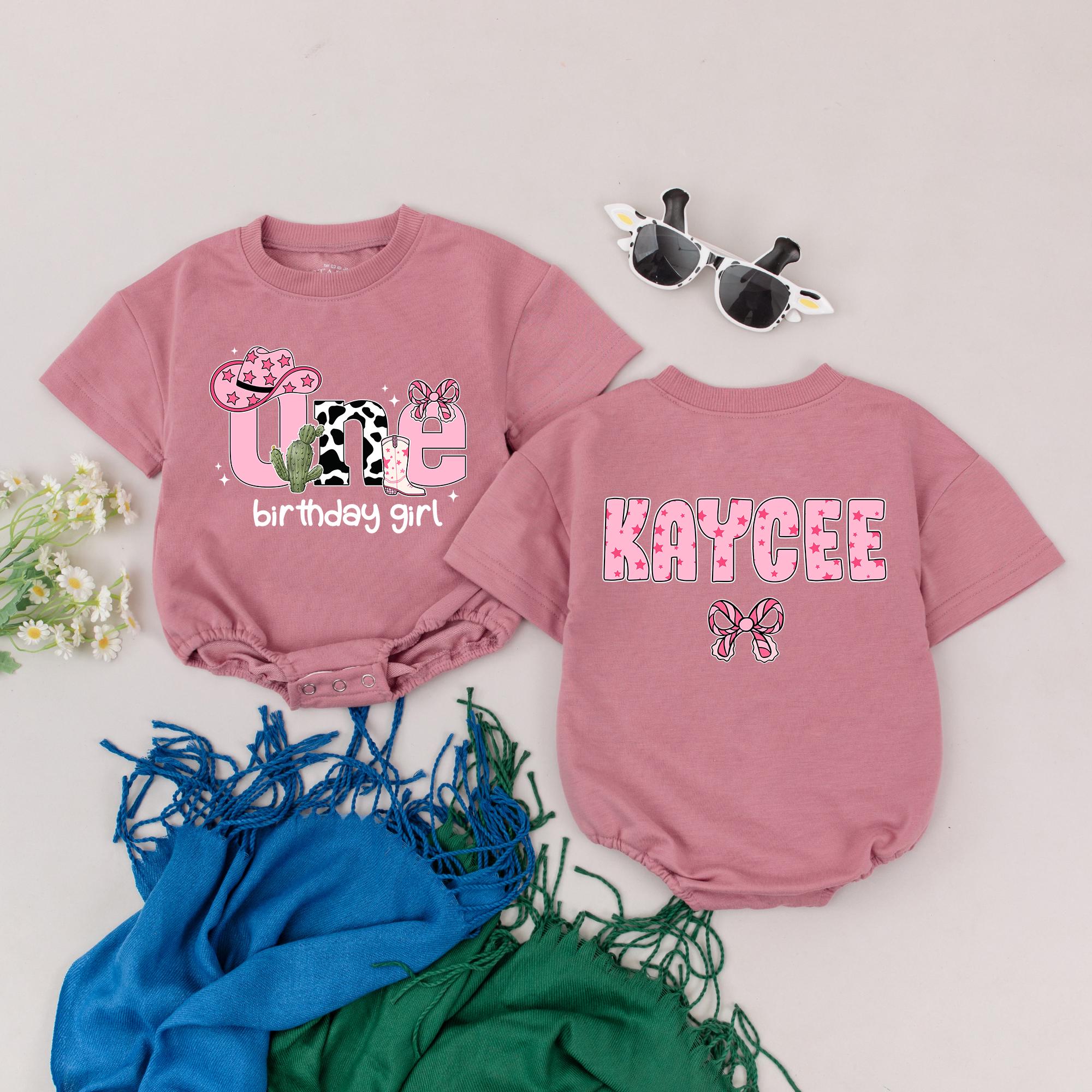 Personalized Cowgirl Birthday Romper with Pink Hat and Cactus for Baby Girl First Rodeo Celebration Comfortable Outfit Custom Name Kaycee