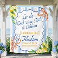 Personalized Crawfish Boil Graduation Silk Banner Class of 2026 Custom Party Decor with White Wavy Panel and Light Blue Frame