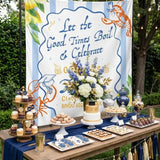 Personalized Crawfish Boil Graduation Silk Banner Class of 2026 Custom Party Decor with White Wavy Panel and Light Blue Frame