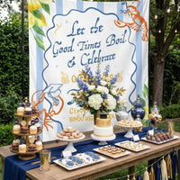 Personalized Crawfish Boil Graduation Silk Banner Class of 2026 Custom Party Decor with White Wavy Panel and Light Blue Frame